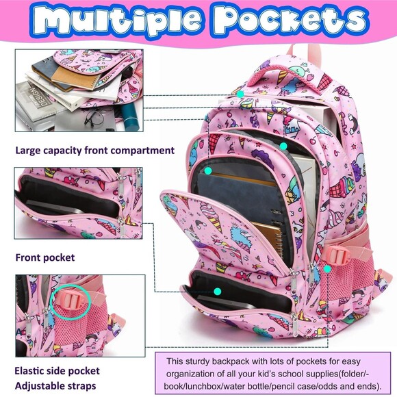 School Backpack for Girls Kids Elementary Primary School Book Bag Unicorn Ice... - Picture 13 of 16